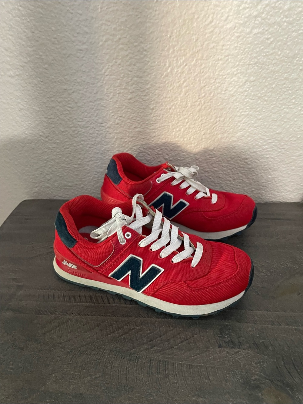 New Balance 574 Kids Red Lace-Up Athletic Shoes